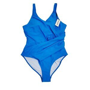 Womens Blue One-Piece Swimsuit  Adjustable Straps & Ruched Front  Aimage Size XL